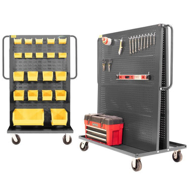 Valley Craft A-Frame Bin & Tool Cart - 2-Sided (1) Louvered Panel (1) Pegboard Panel, 36”L x 30”W x 62”H, 1000 lb. Capacity, Gray